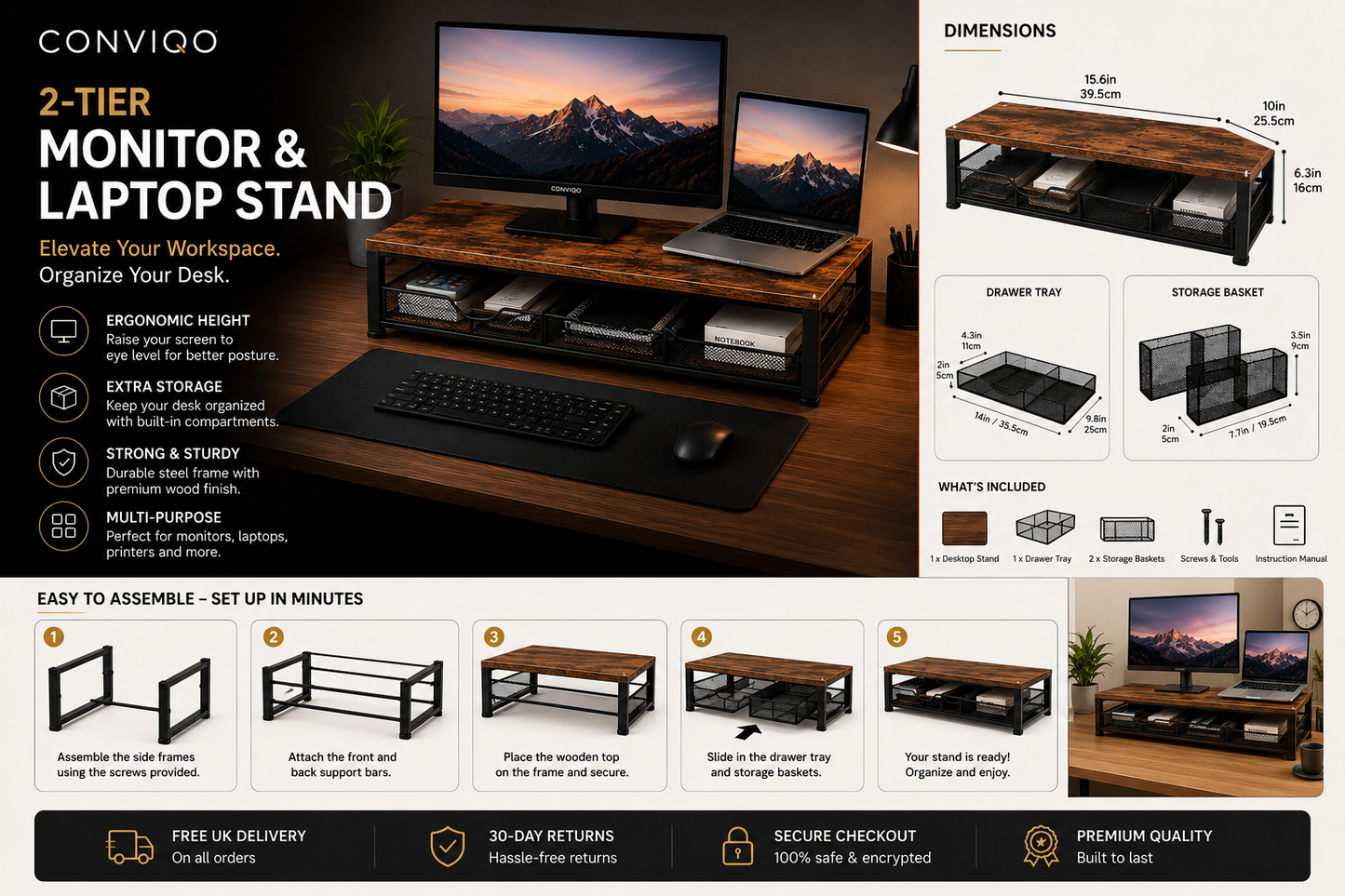 CONVIQO 2-Tier Monitor & Laptop Stand