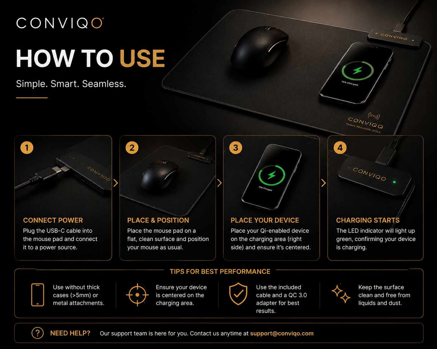 CONVIQO Wireless Charging Mouse Pad Pro