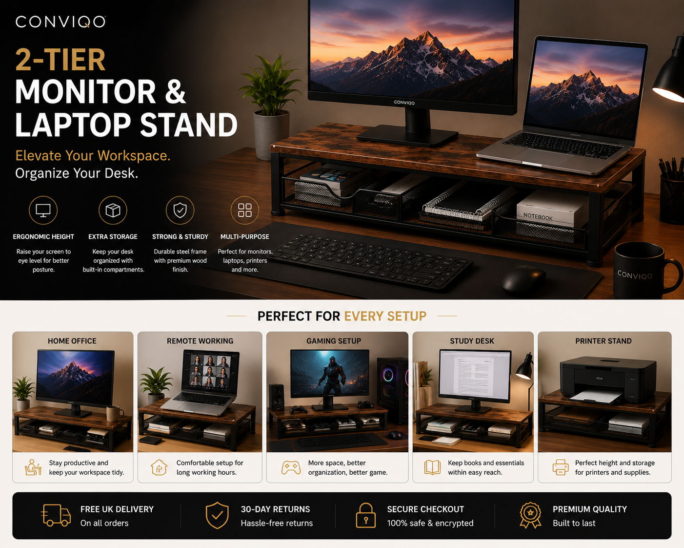 CONVIQO 2-Tier Monitor & Laptop Stand